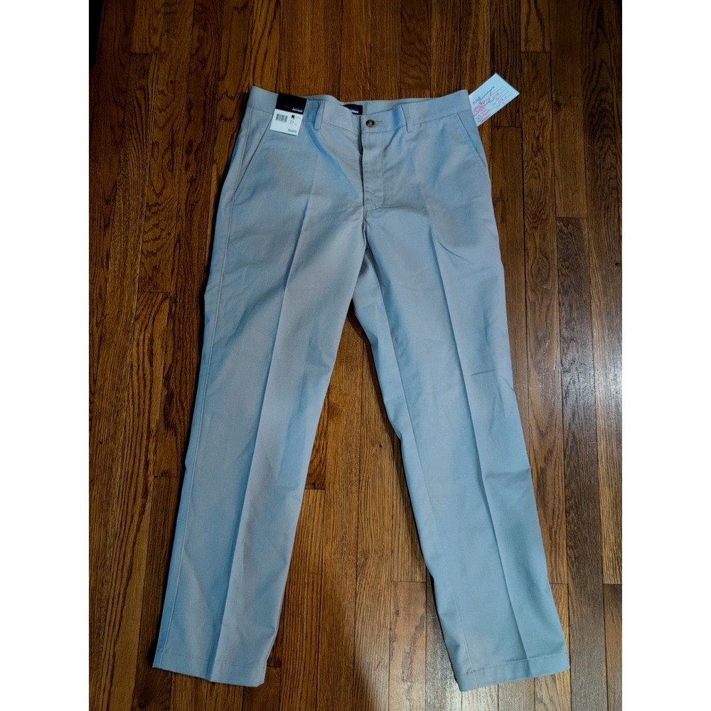 NWT Basic Editions Dress Pants Mens 32x30 Khaki Gray Beige‎ Workwear Flat Front